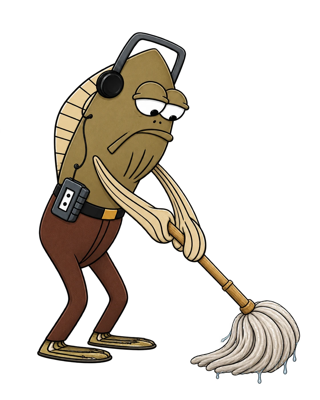 The Washing PONS fish janitor holding his mop